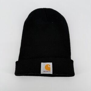 Carhartt Black Knit Beanie Hat Cuffed Logo Patch Warm Winter
